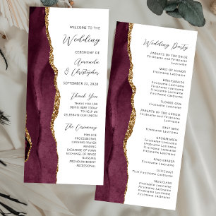 Burgundy Gold Agate Script Wedding Program