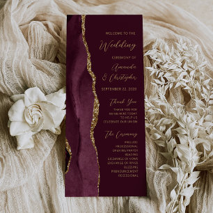 Burgundy Gold Agate Script Wedding Program