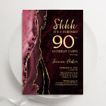 Burgundy Gold Agate Surprise 90th Birthday Invitation<br><div class="desc">Burgundy and gold agate surprise 90th birthday party invitation. Elegant modern design featuring dark red marsala wine watercolor agate marble geode background,  faux glitter gold and typography script font. Trendy invite card perfect for a stylish women's bday celebration. Printed Zazzle invitations or instant download digital printable template.</div>