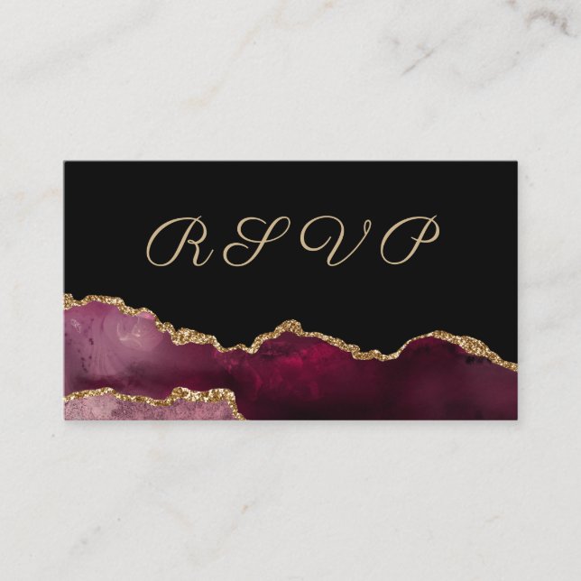 Burgundy Gold Agate Virtual Wedding RSVP Enclosure Card (Front)