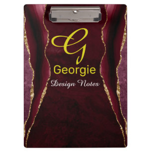 Burgundy & Gold Agate Watercolor Clipboard