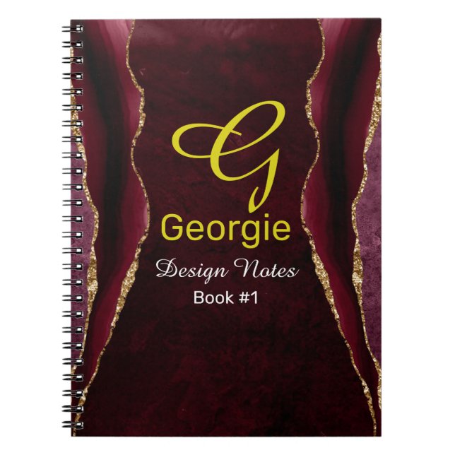 Burgundy & Gold Agate Watercolor  Notebook (Front)