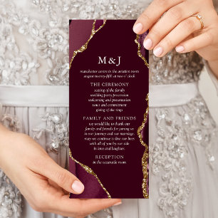 Burgundy & Gold Agate Wedding Program Rack Card