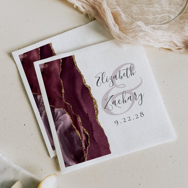 Burgundy Gold Agate Whimsical Script Napkin (Creator Uploaded)