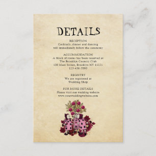 Burgundy Gold Alice in Wonderland Wedding Details Enclosure Card