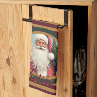 Burgundy gold and dark green tea towel