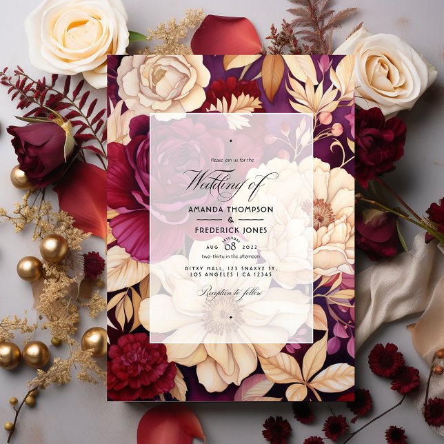 Burgundy, Gold, and Ivory Floral Wedding Invitation (Creator Uploaded)