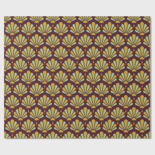 Burgundy, Gold and Sage Art Deco Teardrop Fan Wrapping Paper