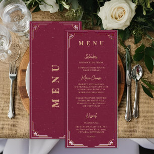 Burgundy Gold Art Deco Wedding Reception Dinner Menu