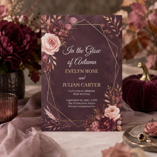 Burgundy Gold Autumn Floral Wedding Invitation