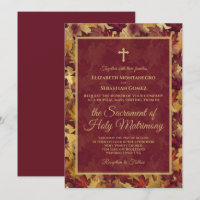 Burgundy & Gold Autumn Leaves Catholic Wedding
