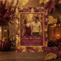 Burgundy & Gold Autumn Leaves & Photo Wedding