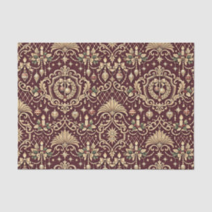 Burgundy Gold Baroque Christmas Ornament Pattern Tissue Paper