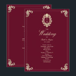Burgundy Gold Baroque Wedding Ceremony Program<br><div class="desc">Guide your guests through your ceremony with this elegant burgundy and gold baroque wedding program. Designed with a rich burgundy background and ornate vintage gold baroque flourishes, this ceremony program creates a luxurious and timeless presentation for your wedding day. The front of the program features the wedding title and ceremony...</div>