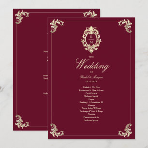 Burgundy Gold Baroque Wedding Ceremony Program