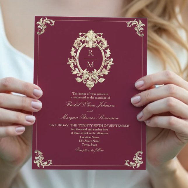 Burgundy Gold Baroque Wedding Invitation (Creator Uploaded)