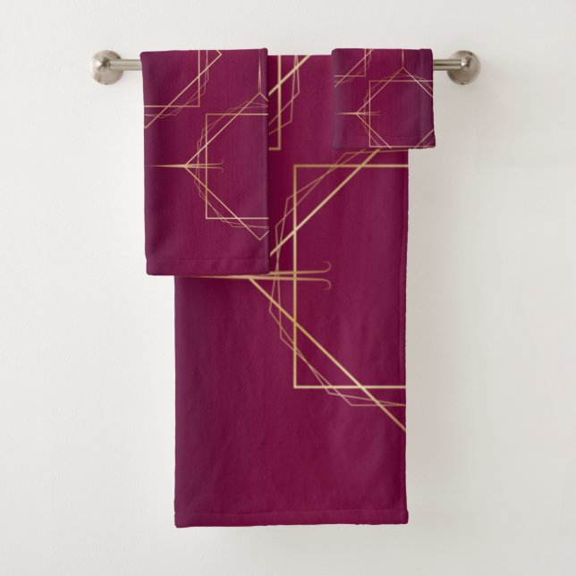 Burgundy & Gold Bath Towel Set (Insitu)