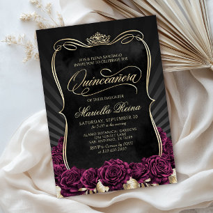 Burgundy Gold Black Quinceañera Invitation