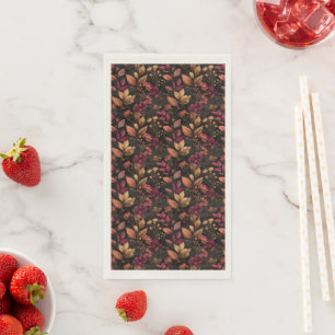 Burgundy Gold Black Watercolor Botanicals Florals Napkin