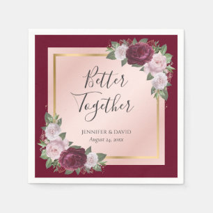 Burgundy Gold Blush Floral Wedding Napkins