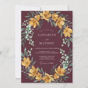 Burgundy Gold Botanical Floral Wedding Invitation