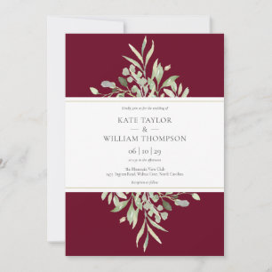 Burgundy Gold Botanical Greenery Wedding Invitation