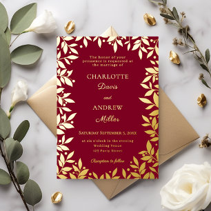 Burgundy gold botanical leaves luxury wedding