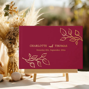 Burgundy gold botanical luxury wedding  guest book