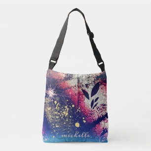 Burgundy Gold Botanical Sparkle Abstract Signature Crossbody Bag