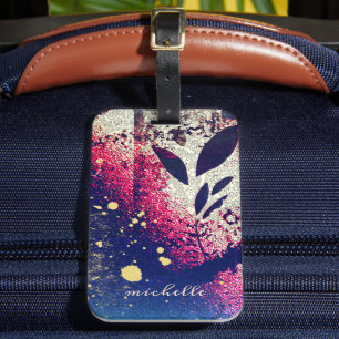Burgundy Gold Botanical Sparkle Abstract Signature Luggage Tag