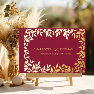 Burgundy gold botanical wedding  guest book