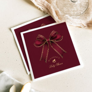 Burgundy Gold Bow Rocking Horse Luxury Napkin