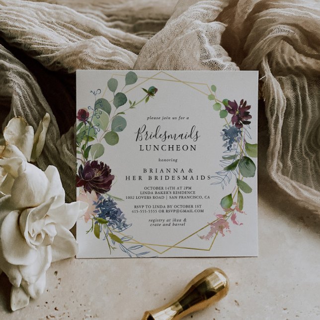 Burgundy Gold Bridesmaids Luncheon Shower Invitation (Creator Uploaded)