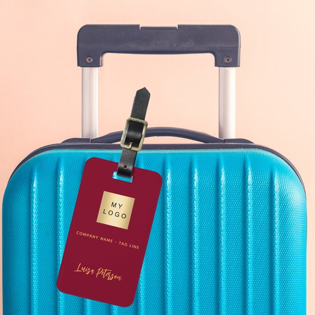 Burgundy gold business company logo name luggage tag (Creator Uploaded)