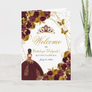 Burgundy & Gold Butterfly Quinceanera Program Invitation