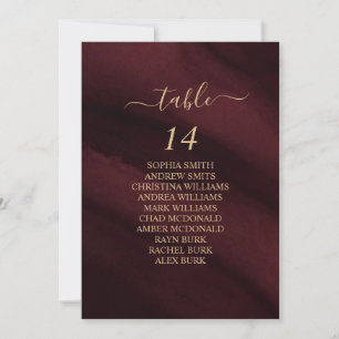 Burgundy & Gold Calligraphy Seating Chart Cards