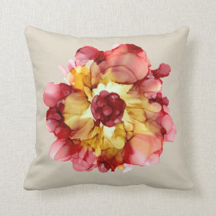 Burgundy & Gold Camellia floral (linen background) Cushion