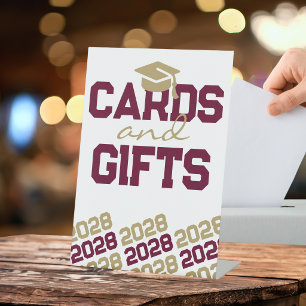 Burgundy & Gold Cards & Gifts Graduation Table Pedestal Sign