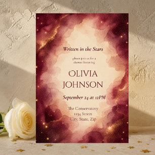 Burgundy & Gold Celestial Bridal Shower Invitation