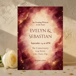 Burgundy & Gold Celestial Wedding Invitation