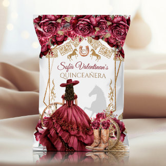 Burgundy Gold Charra Quinceanera Chip Bag Flyer