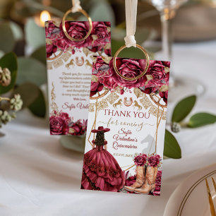 Burgundy Gold Charra Quinceanera Cowboy Boots Gift Tags