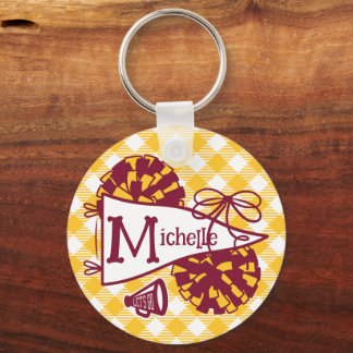 Burgundy Gold Cheer Pennant Personalised Bag Tag Key Ring