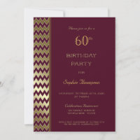 Burgundy Gold Chevron Striped 60th Birthday Party