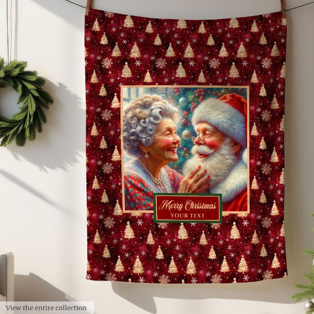 Burgundy Gold Christmas Blanket Classic Santa   (Burgundy Gold Christmas Blanket Classic Santa Claus Gift)