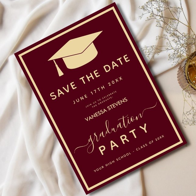 Burgundy Gold Classic Graduation Save the Date (Creator Uploaded)
