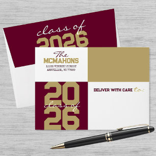 Burgundy & Gold Colour Block Address Graduation Envelope