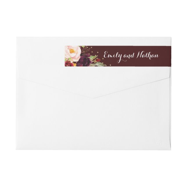 Burgundy Gold Confetti Envelope Belly Band Wrap Around Label (Back)