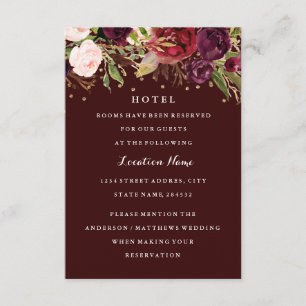 Burgundy Gold Confetti Floral Fall Wedding Hotel Invitation