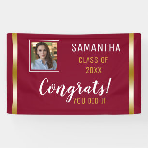 Burgundy Gold Congrats Graduate Photo Graduation Banner